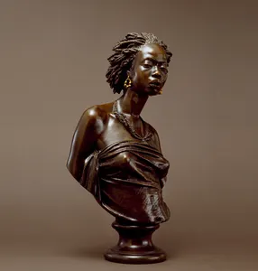 Statue de buste de femme nue en bronze, art décoratif d'intérieur, sculpture de tête en laiton, art