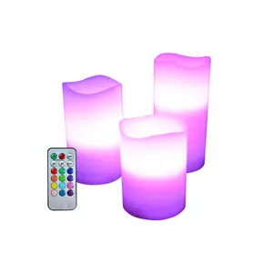 Flameless RGB color changing led candle light set of 3 with remote