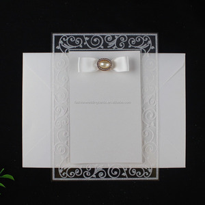Invitation <span class=keywords><strong>de</strong></span> <span class=keywords><strong>mariage</strong></span> élégante <span class=keywords><strong>de</strong></span> style européen avec nœud en perles, en acrylique, avec enveloppe et cartes d'invitation en PVC transparent - Product Image 2