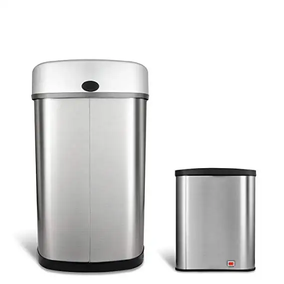 combination stainless steel sensor trash can 50L and 8L household trash bin manufacturer wholesale smart touchless waste bin