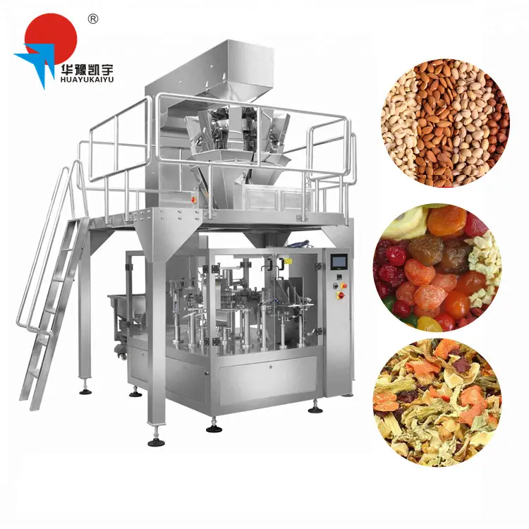 Kaiyu automatic weighing plastic vacuum grocery food filling fish meat retort pouch bag giving packing machine with airtight