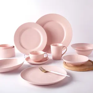 उज्ज्वल गुलाबी मैट रंग भोजन प्लेटें सेट घर परिवार के उपयोग के लिए फैक्टरी मूल्य के साथ अनुकूलित रंग