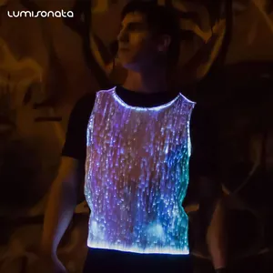 Colete luminoso masculino de fibra óptica, fantasia de dança sexy com luz led