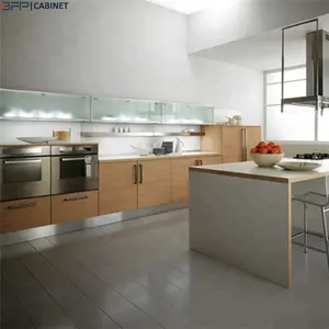 Base de madeira do armário da cozinha, base profissional personalizada do armário da cozinha do vidro misturado porta parede armário da cozinha