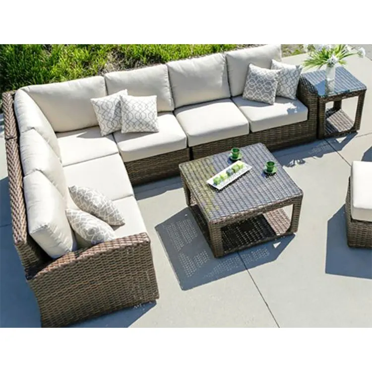 Hot Sale all weather outdoor furniture rattan sectional L shape soft sofa set