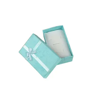 Kotak Hadiah Kemasan Kertas Perhiasan Kecil Logo Kustom Anting-Anting Gadis Perhiasan Mini Hijau Kotak Penyimpanan Kemasan Murah dengan Pita