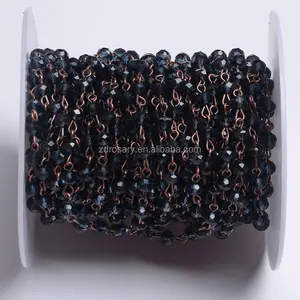 Hotselling Đồng Cổ Dây Bọc Chuỗi Mân Côi Mặt Mực Màu Xanh AB Rondelle Kính 4Mm Beaded Chuỗi Mân Côi