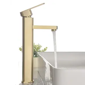 Single Handle Brushed Gold Bathroom Brass Basin Tap