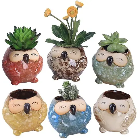 Mini ceramic owl flower pot ceramic owl succulent planter pot indoor decor vase