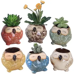 Mini Ceramic Owl Flower Pot Ceramic Owl Succulent Planter Pot Indoor Decor Vase