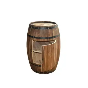 Wooden Wine Barrel Display Vintage Oak Wood Thermostatic Wine Barrel Cabinet