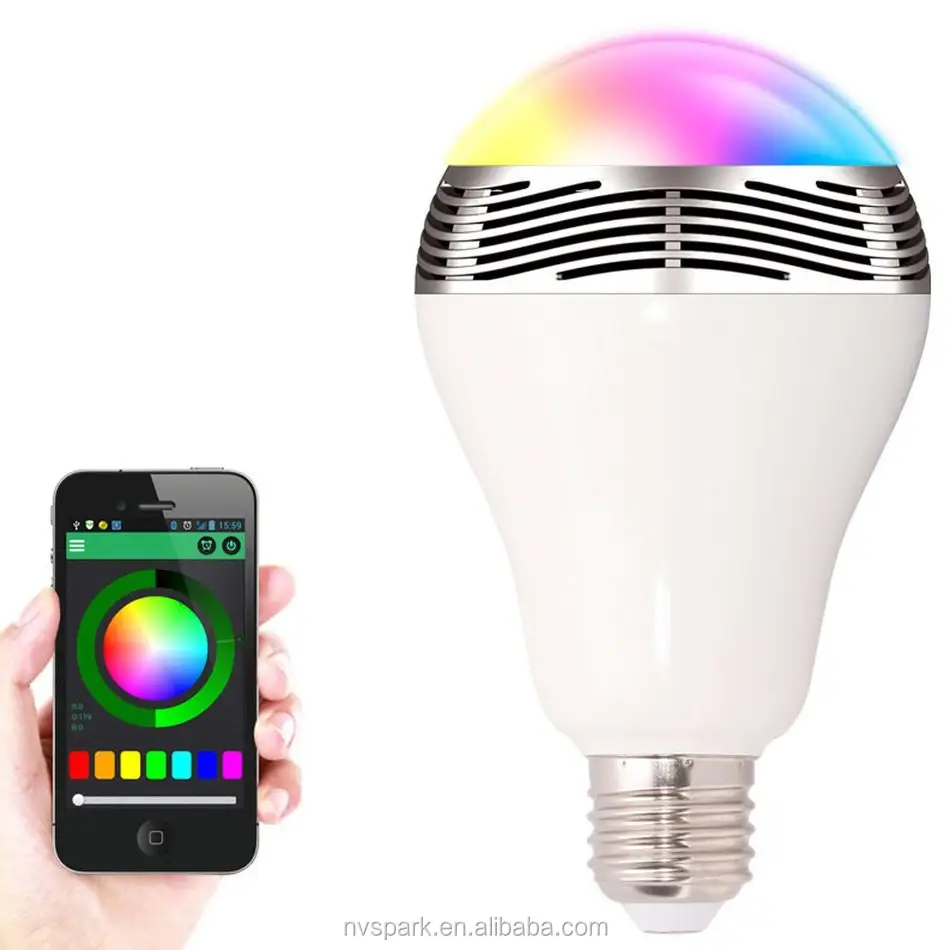 App ควบคุมแสงที่มีสีสัน E27ลำโพงหลอดไฟ LED