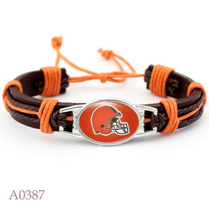 Groothandel Custom Team Logo Gevlochten Leer Bedelarmband Verstelbare Voor Fans