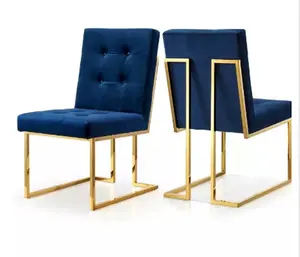 <strong>Velvet</strong> <strong>Navy</strong> Blue Upholstery <strong>Dining</strong> <strong>Chair</strong> in Stainless Steel Gold Base for Restaurant <strong>Chair</strong> - Product Image 1