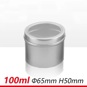 Boîte ronde en aluminium avec couvercle transparent, boîte en étain avec fenêtre de 100ml et 100g