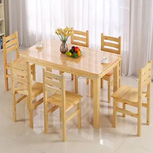 Personalize móveis de restaurante de madeira sólida 100%, mesa de madeira de pinha e cadeira por atacado