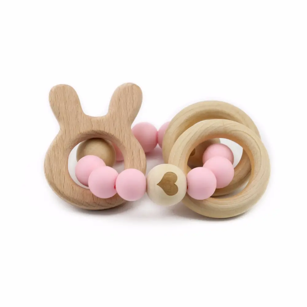 Personalized Bracelet Wooden Animals Silicone Beads Food Grade Silicone Teethers Newborn Baby Girl Nursing Bracelet