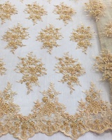 Tela de Encaje de Tul con Cuentas de Perlas Bordadas en Oro Pesado, Ideal para Vestidos de Fiesta para Niñas y Accesorios de Novia