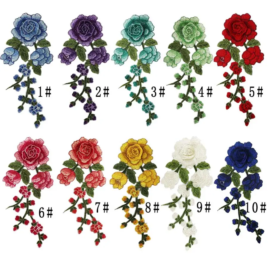 3D ดอกไม้เย็บบนแพทช์สำหรับเสื้อผ้าชาติพันธุ์น้ำที่ละลายน้ำได้ลูกไม้ดอกไม้เย็บปักถักร้อย Applique เสื้อผ้ากางเกง 30*13.5 ซม.