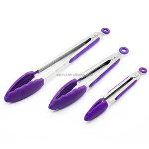 3 팩 내열성 실리콘 요리 통 식품 학년 스테인레스 스틸 주방 음식 집게 그립 - Product Image 1