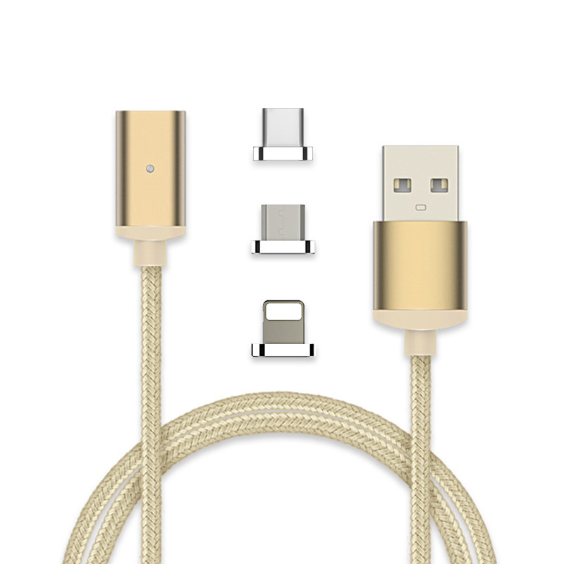 1.0 M Nylon Tressé Android Téléphone Fil 3 En 1 Type C De Charge Cordon Micro Données Usb Magnétique Câble