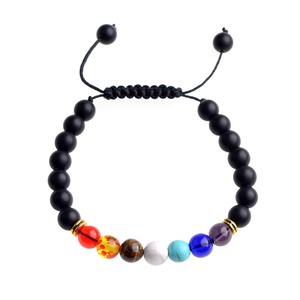 8mm mate negro Onyx 7 chakra espiritual tejida pulsera de cuentas para hombres barato al por mayor - Product Image 3