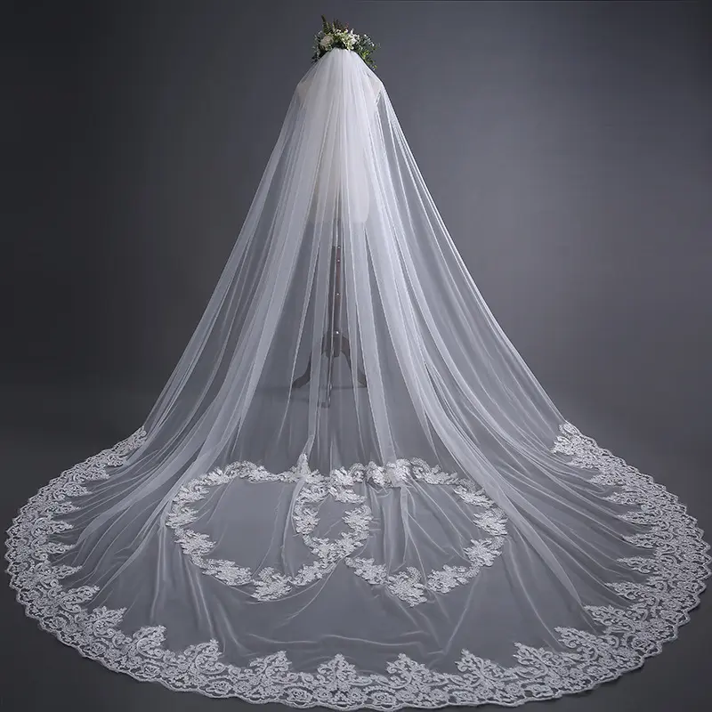 TS17139 2019 Thiết Kế Mới Sang Trọng Thời Trang Sweetheart Cathedral Veil Dài Mạng Che Mặt Đám Cưới