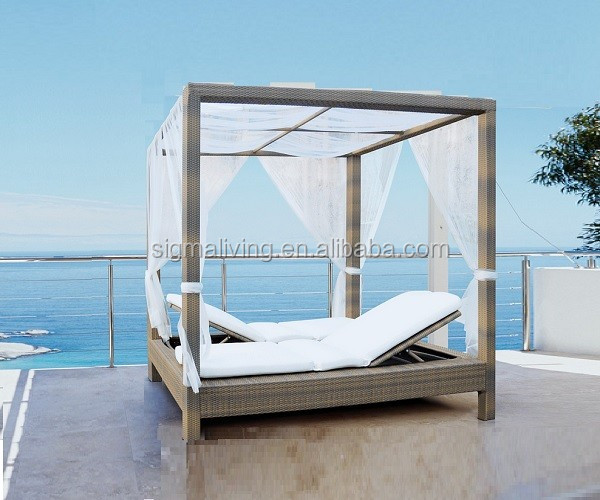 Hot sale modern style outdoor furniture double seater rattan daybed
