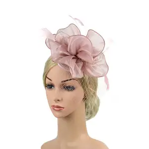 Fascinators قبعة شبكة زهرة الريش على عقال ومقطع الشاي حزب أغطية الرأس للفتيات والنساء