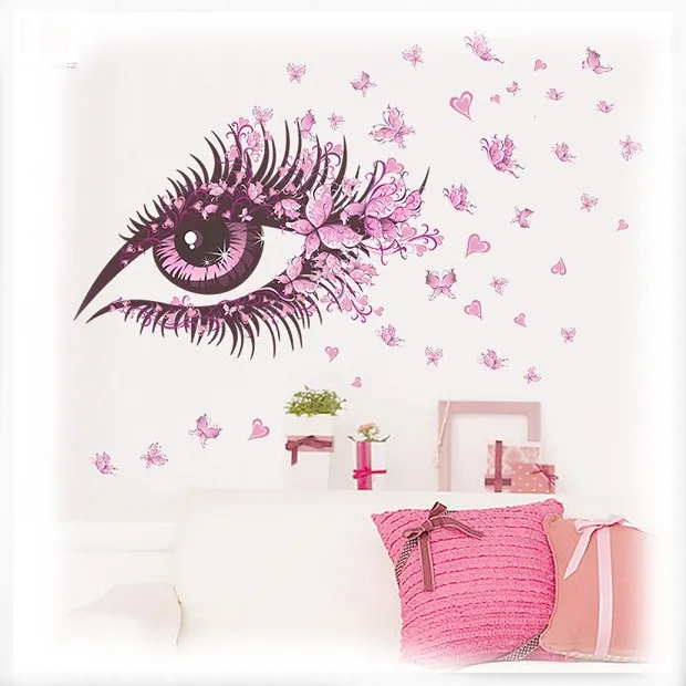 Pink Acrylic Wall Sticker Pink Eye Wall Decorate 3D Beautiful
