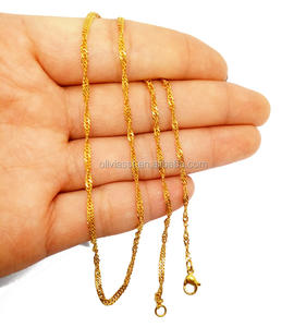 Collier de chaîne en acier inoxydable, lien de chaîne bon marché, 2mm 18k <span class=keywords><strong>or</strong></span> véritable, collier en forme de vague d'eau, bijoux pour hommes garçons - Product Image 2