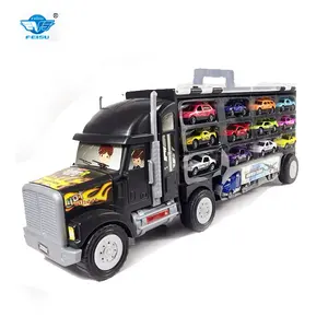 đồ chơi xe tải lớn Suppliers-Lớn Mang Đồ Chơi Xe Tải Bao Gồm 13 Pcs Diecast Xe Ô Tô Cho Chàng Trai Và Cô Gái Ngồi Trên Xe Tải Mô Hình