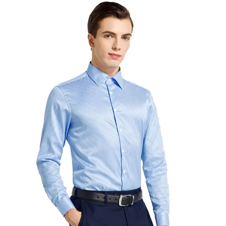 Mode sommer super cool neue design blau streifen 60% baumwolle langarm formalen shirts mit mutter tasten