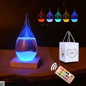 ขวดแก้วพายุ LED ของตกแต่งตั้งโต๊ะ,บารอมิเตอร์พยากรณ์สภาพอากาศสร้างสรรค์พร้อมฐานไม้ - Product Image 6