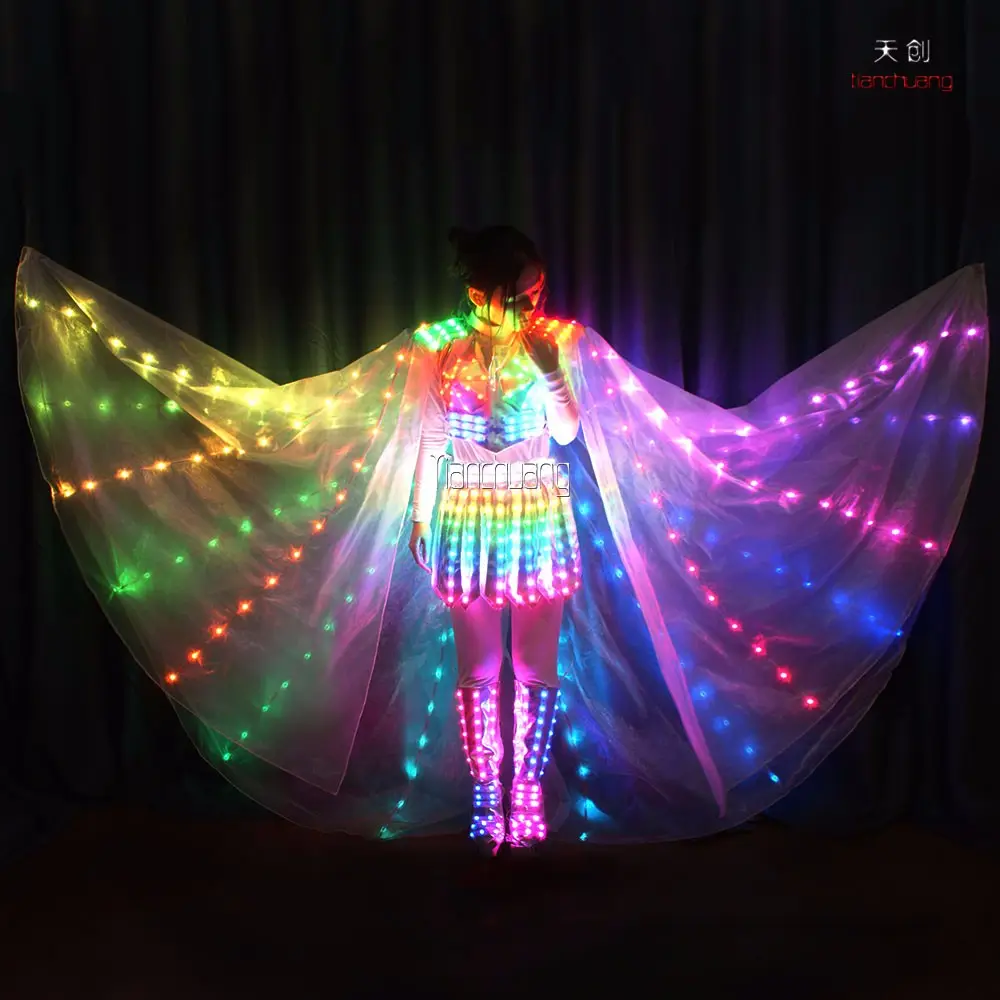 Traje de roupa de fada mágica com led, desempenho de palco, cor completa, com asas de borboleta isis