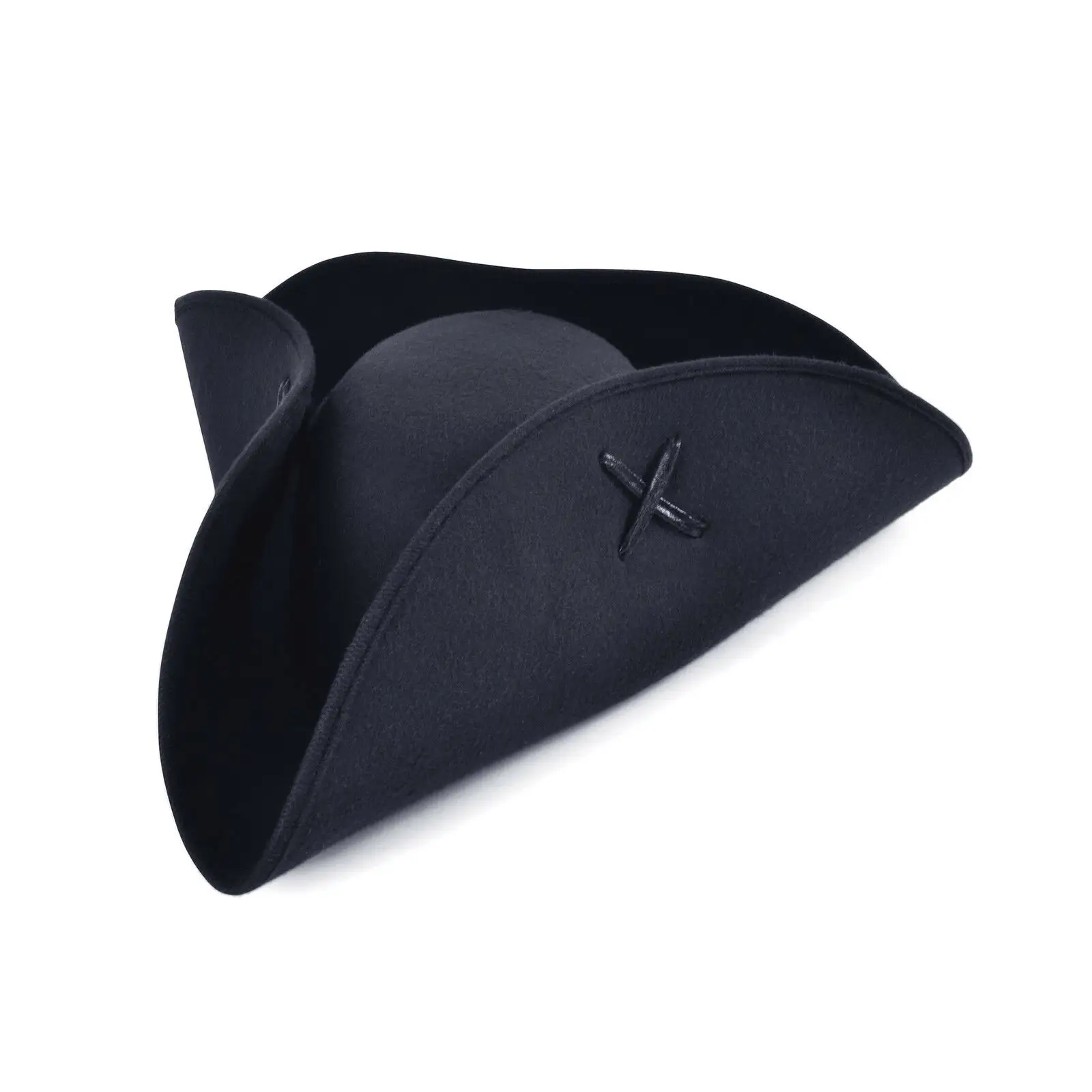 Adult Black Pirate Tricorn Wool Felt Hat Fancy Dress Accessory CG639