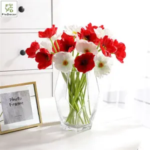 Wholesale Artificial Poppy Flower PU Real Touch Home Decoration Wedding Pink Red China