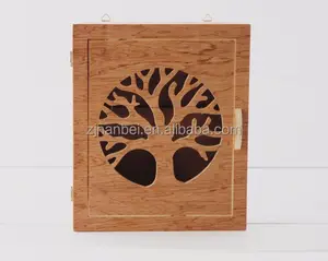Custom cheap wall wooden key cabinet decorative wall key box with cutting skeleton tree
