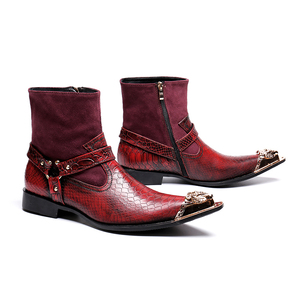 NA149 Stivali alla Caviglia da Uomo in Metallo con Punta Affusolata, Primavera Autunno, Stile Cowboy con Fibbia e Cerniera, per Cerimonie - Product Image 6