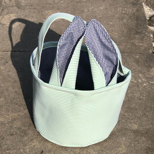 Blank Kids Seersuck Gingham <strong>Easter</strong> <strong>Basket</strong> Egg Decoration Candy Storage Bucket Canvas <strong>Easter</strong> <strong>Bunni</strong> <strong>Basket</strong> for Embroidery - Product Image 5