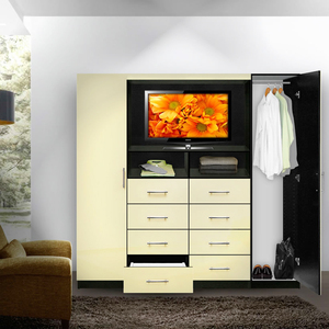 Free Standing Bedroom <strong>Wardrobe</strong> <strong>Unit</strong> TV Wall <strong>Unit</strong> for Bedrooms With Tv Stand Space and 2 Doors 8 Drawers - Product Image 3