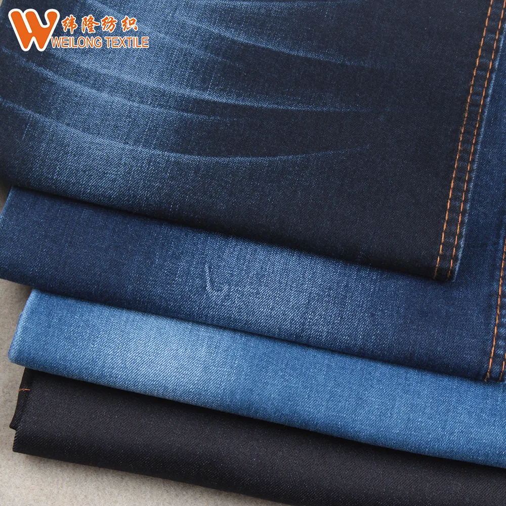 Stretch indigo yarn dyed twill knitted denim fabric for jeans