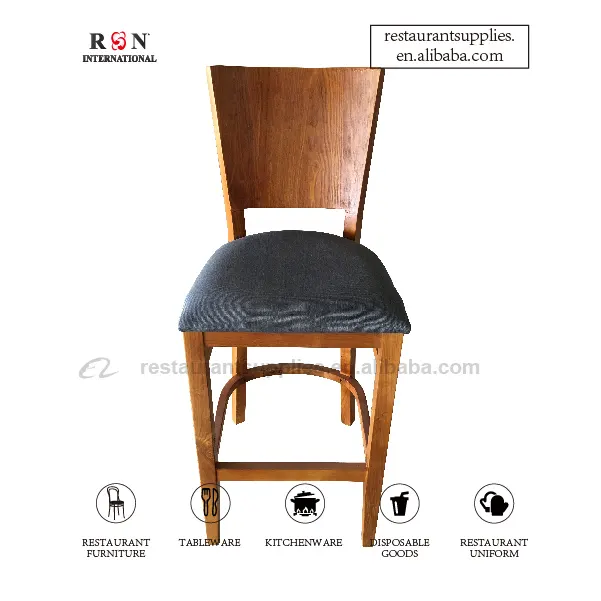 Modern Solid Wood Bar Stool Soft Linen Seat High Bar Chair With Backrest
