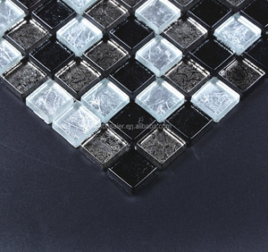 Mosaïque de verre en feuille noire et argentée polie à paillettes pour mur, crédence de cuisine - Product Image 4
