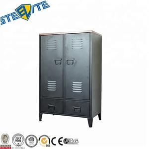 Garde-robe rétro en métal style industriel, armoire, meuble de chambre à coucher pour enfants, placard mi-haut avec tiroirs - Product Image 2