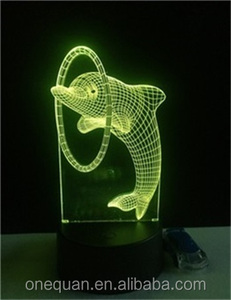 Luz creativa de la noche del LED que destella 3D lámpara de la ilusión del delfín del delfín del LED - Product Image 5