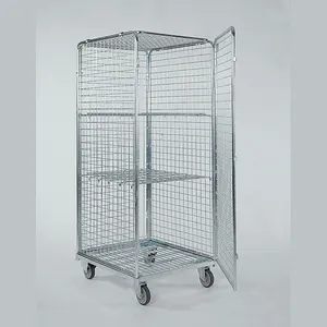 Roll Cage Trolley 3 Sided Open Front Mesh Pallet Steel Foldable Storage Trolley Cart TC4646 Storage Roll Cage