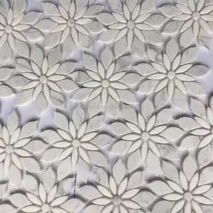 Water jet White Marble Flower Pattern Mosaic Tile For Interior Decoration