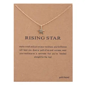 New Simple Design Rising Star Gold Color Stars Pendant Short Chain Necklace with Card for Women Men