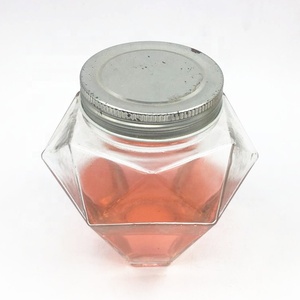 Lưu Trữ Lọ Thủy Tinh Hình Dạng Kim Cương Thiết Kế Độc Đáo 450Ml 15Oz Container Sử Dụng Thực Phẩm Mật Ong Mứt Jar Với Kim Loại Vít Nắp - Product Image 4